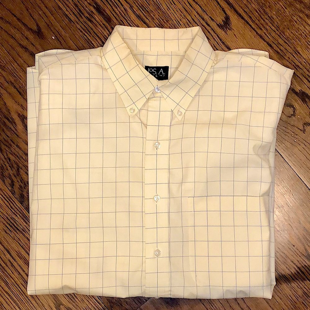 JOS A. BANK Yellow w Blue Window Pane Plaid Long Sleeve Button Down Shirt Sz LRG
